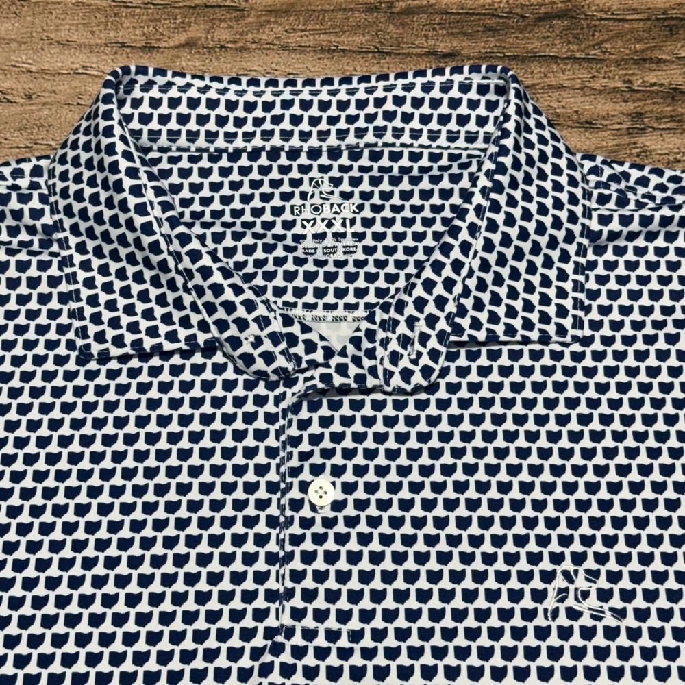 Rhoback Polo Mens 3XL White Navy Ohio State Silhouette Performance Golf Shirt